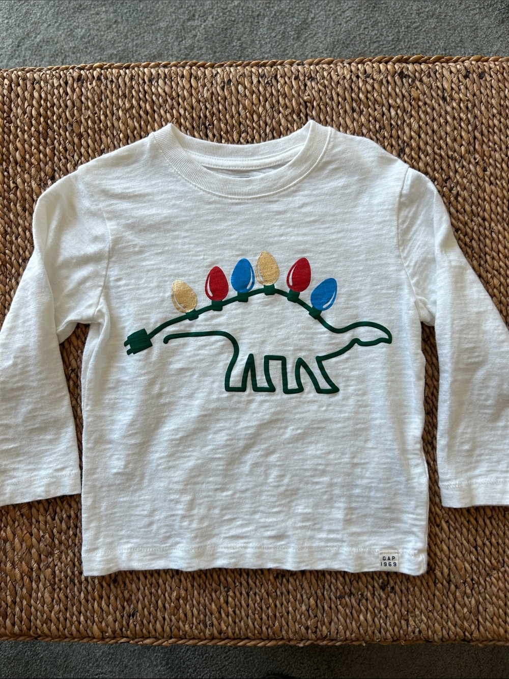 GAP White Long-Sleeve Dino Tee with Colorful Bulb Lights